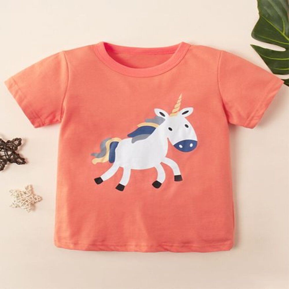 Kookie Kids Short Sleeves Tee Unicorn Print - Coral