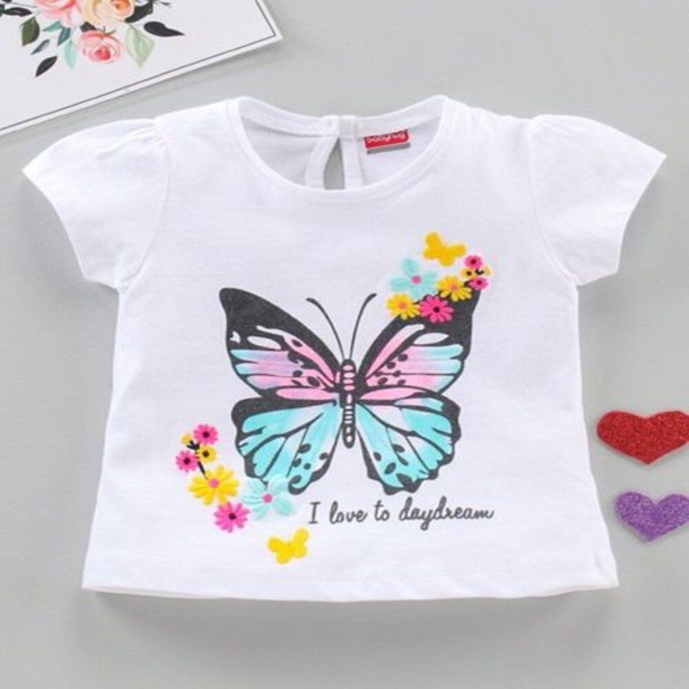 Babyhug Half Sleeves Tee Butterfly Print - White