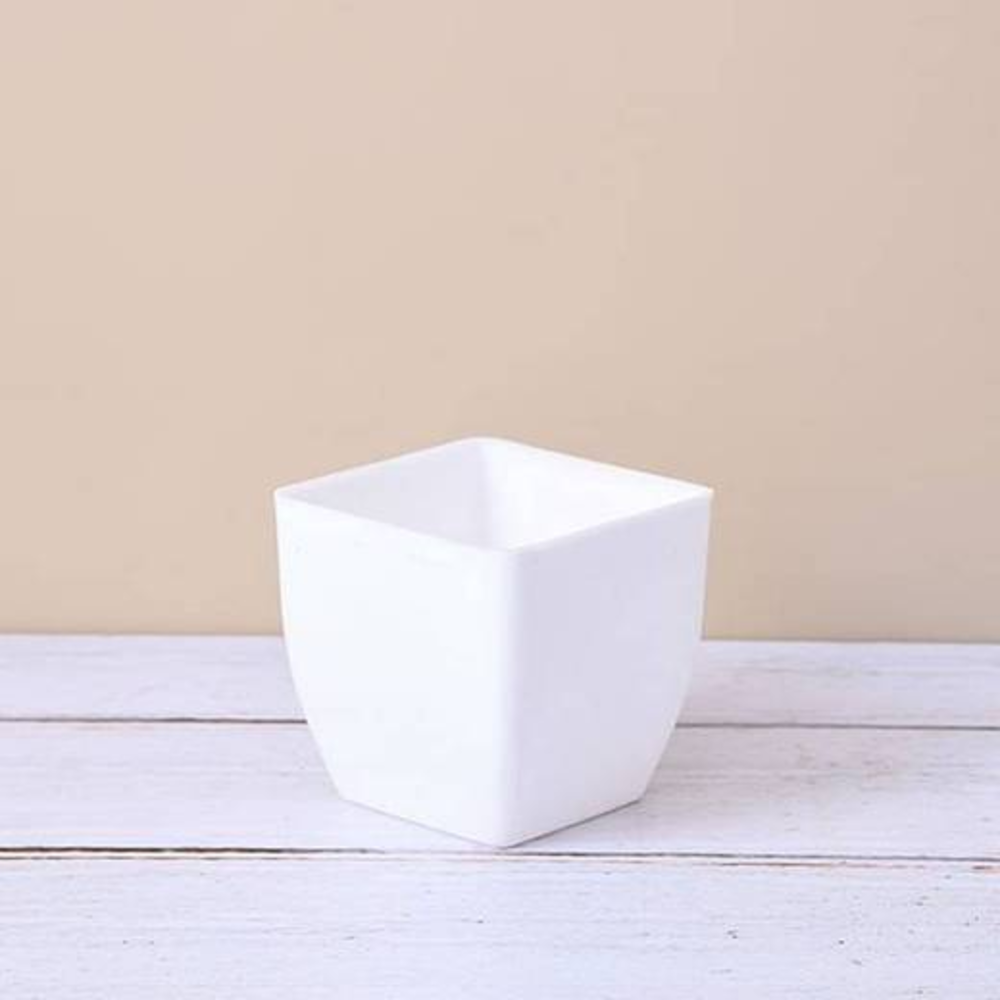 3.3 inch (8 cm) Square Plastic Planter with Rounded Edges (White) (set of 6)
