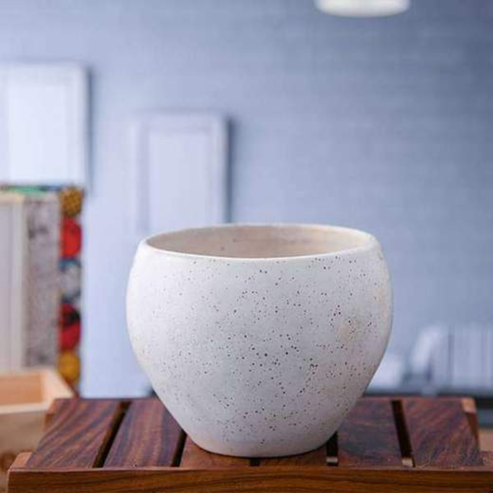 3.1 inch (8 cm) Apple Marble Finish Round Ceramic Pot (White) (set of 2)