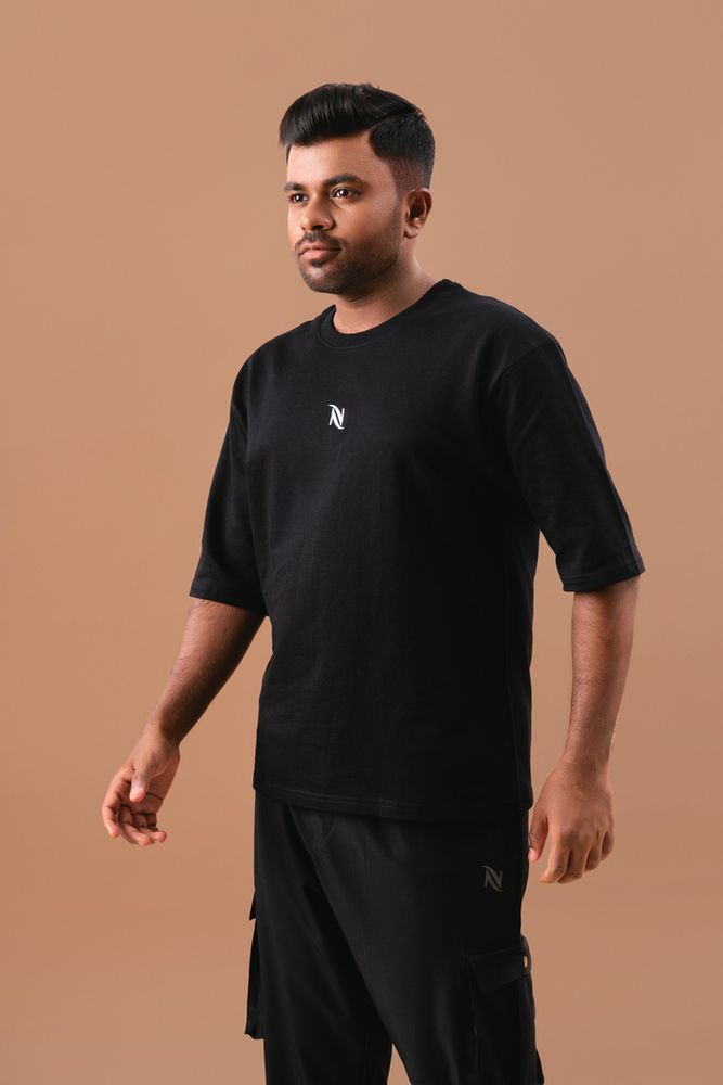Black -cotton Solid oversized T-shirt
