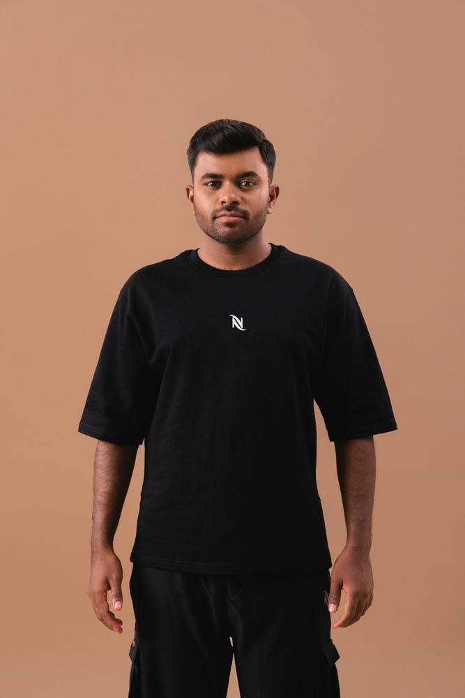 Black -cotton Solid oversized T-shirt