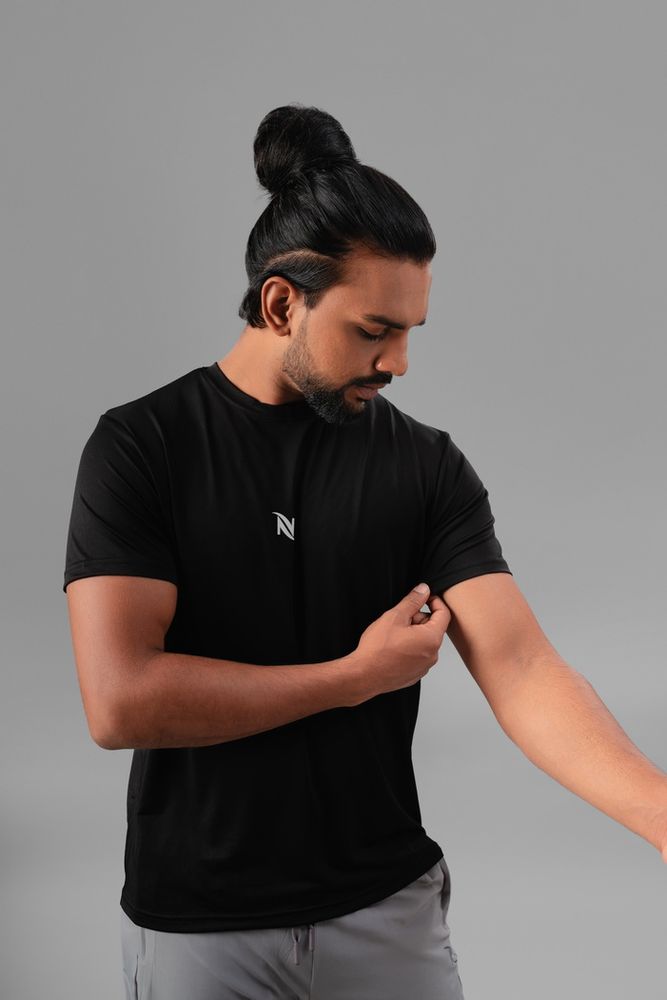 Polyster crew neck t-shirt -Black