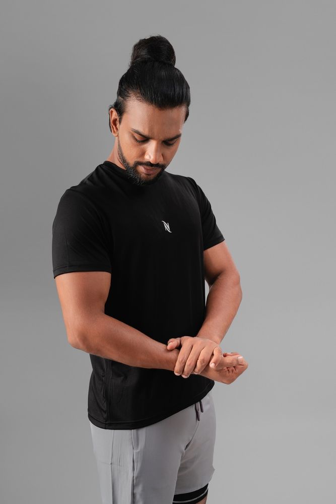 Polyster crew neck t-shirt -Black