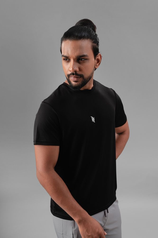 Polyster crew neck t-shirt -Black