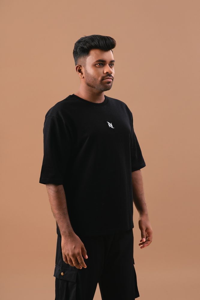 Black -cotton Solid oversized T-shirt