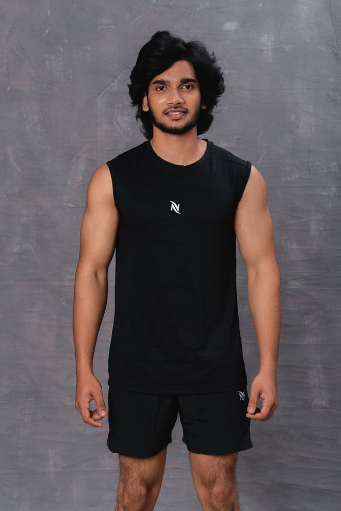 Sleeveless polyester T-Shirt- Black