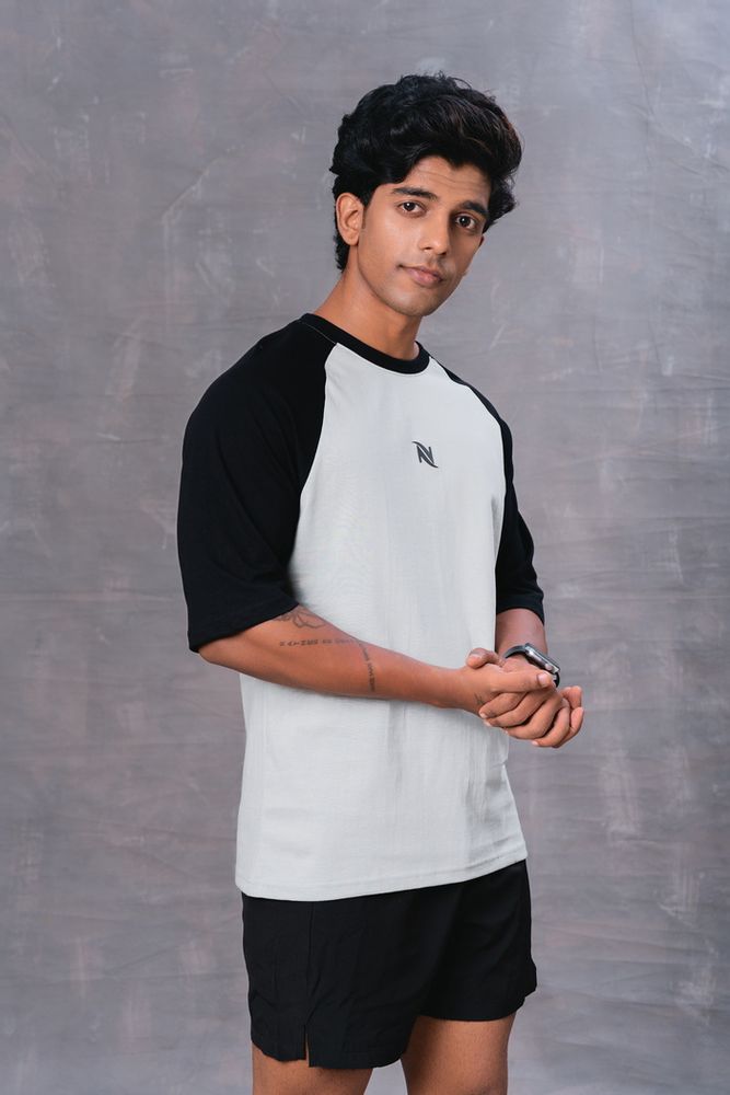 Black and Gray Raglan Cotton Oversized T-Shirt