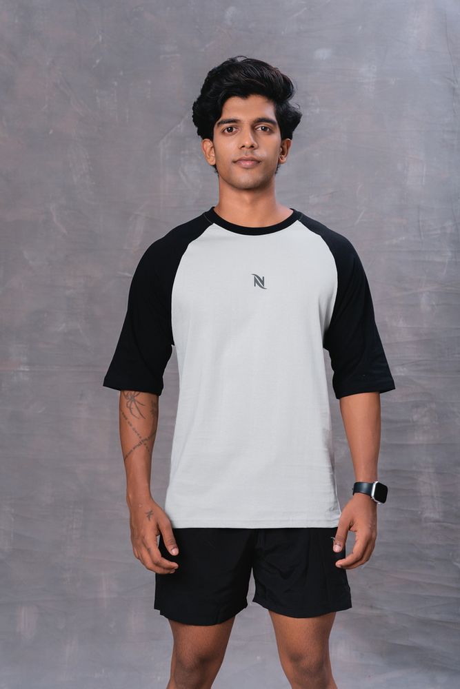 Black and Gray Raglan Cotton Oversized T-Shirt