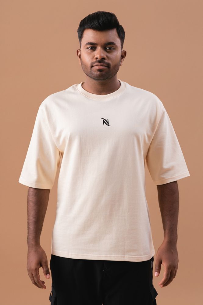 Half White Cotton Solid Black Over Sized T-Shirt