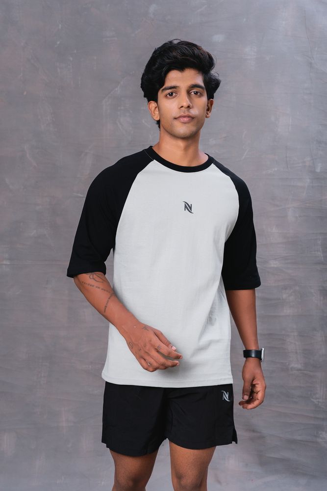 Black and Gray Raglan Cotton Oversized T-Shirt
