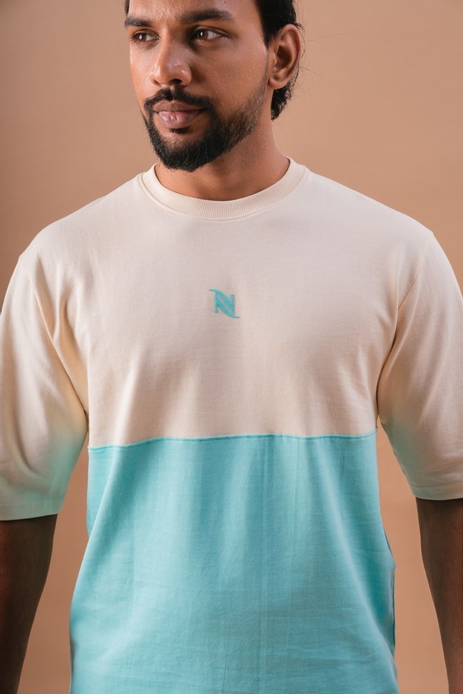 Peach and Green Oversized Cut and Sew T-Shirt