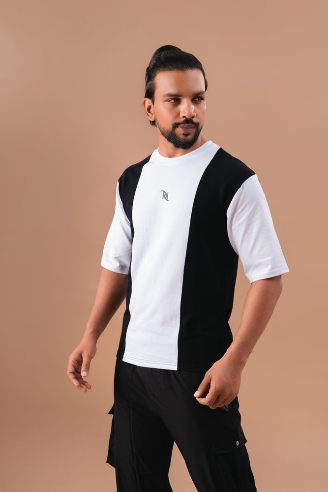 White and Black Cut and Sew oversized T-shirt