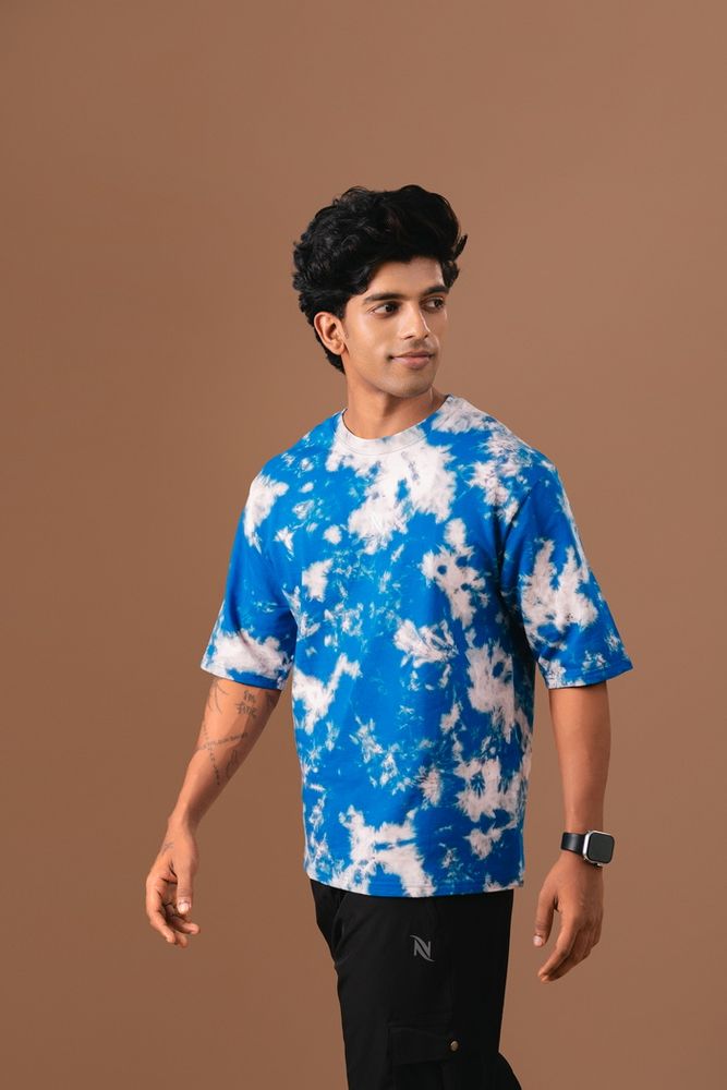 Blue-Acid Wash Oversized T-Shirt