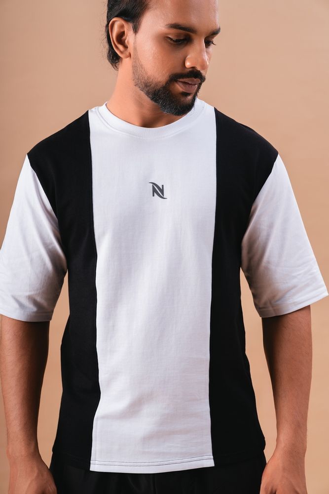 White and Black Cut and Sew oversized T-shirt
