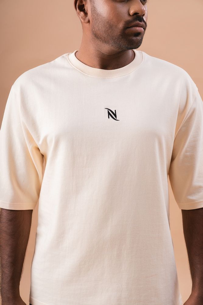 Half White Cotton Solid Black Over Sized T-Shirt