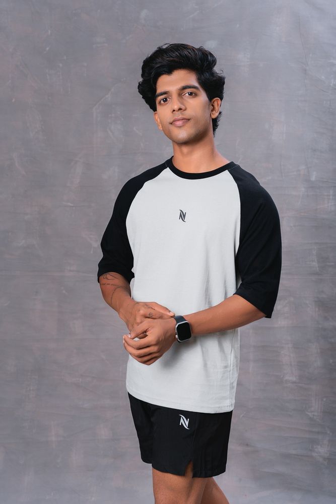 Black and Gray Raglan Cotton Oversized T-Shirt