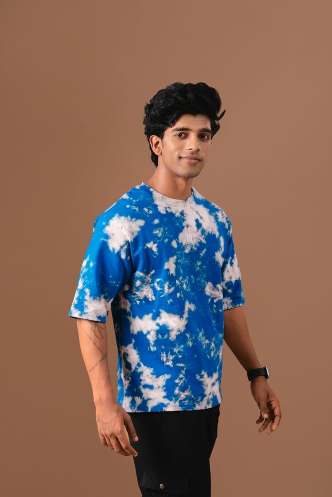 Blue-Acid Wash Oversized T-Shirt