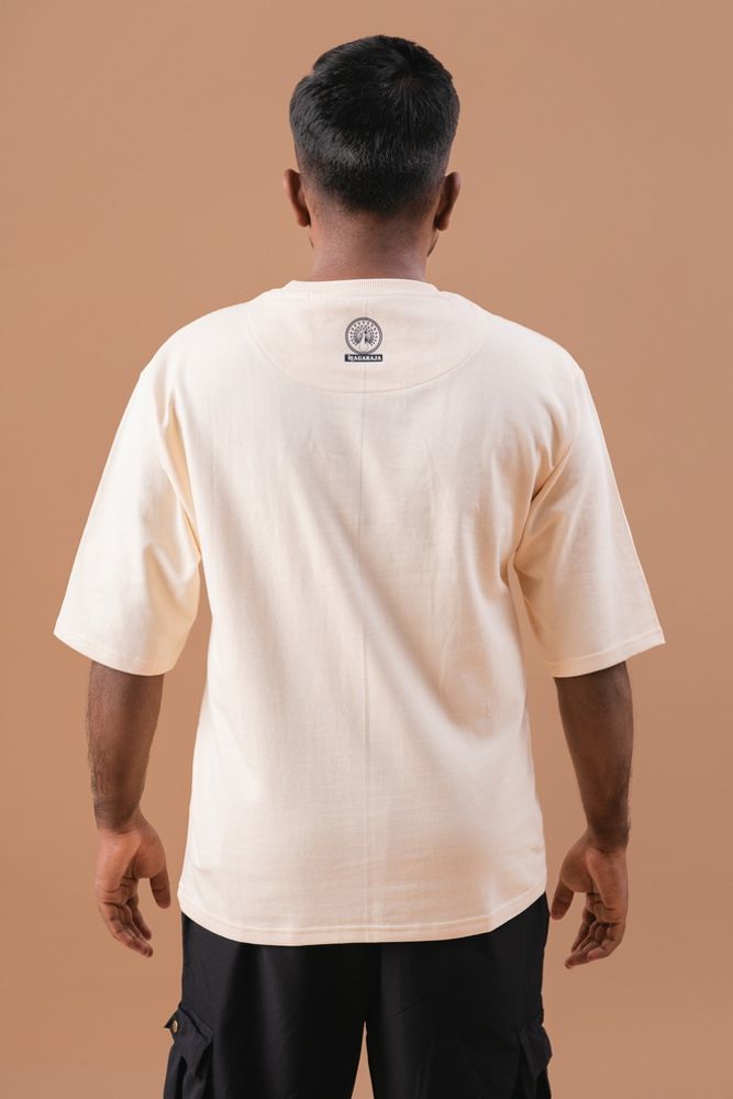 Half White Cotton Solid Black Over Sized T-Shirt