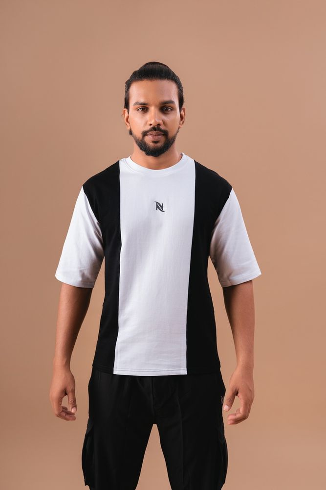 White and Black Cut and Sew oversized T-shirt