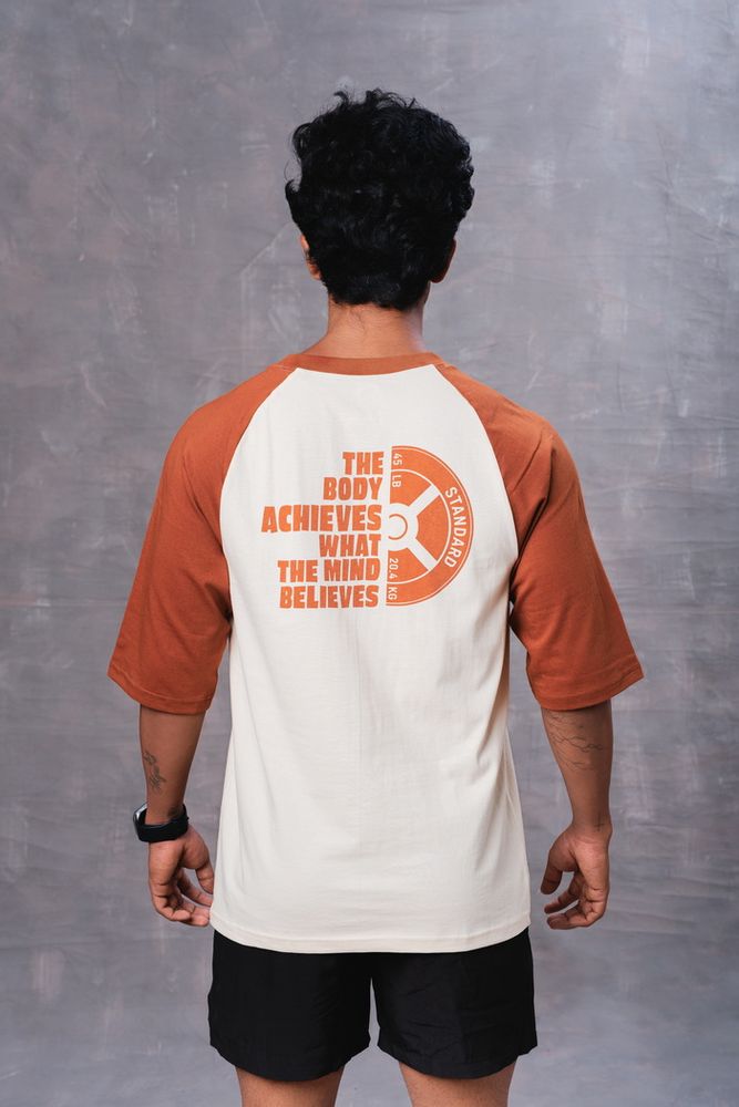 Raglan Sleeve Cotton Oversized T-Shirt-Brown and Half White