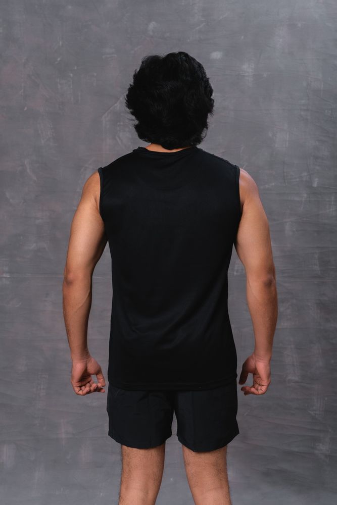 Sleeveless polyester T-Shirt- Black