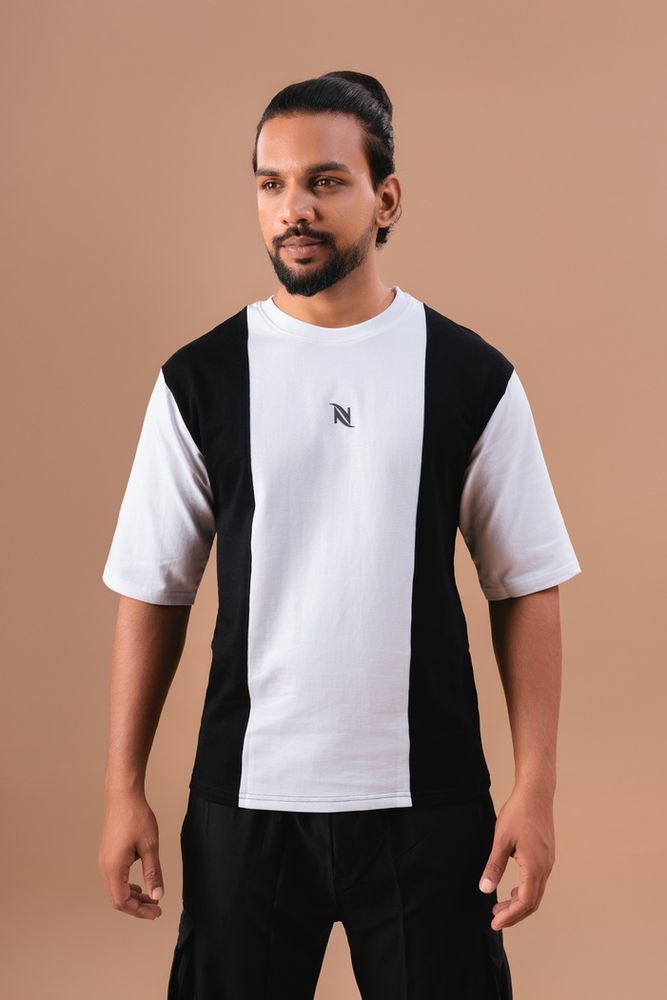 White and Black Cut and Sew oversized T-shirt