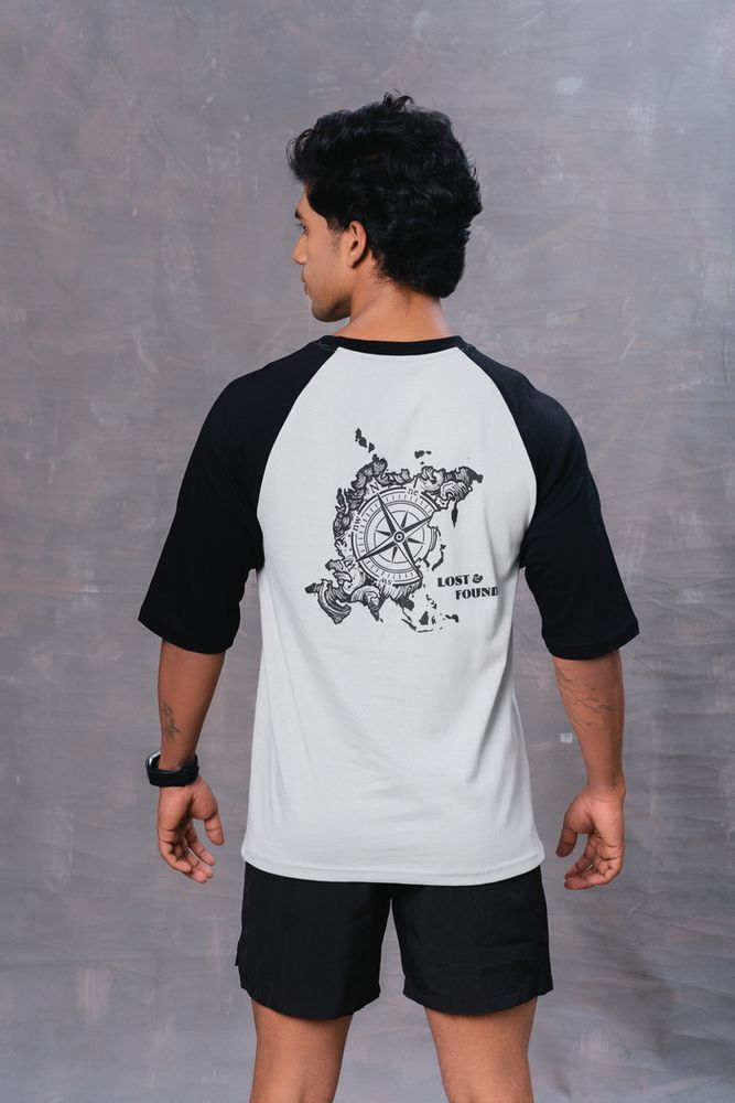 Black and Gray Raglan Cotton Oversized T-Shirt