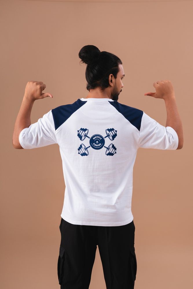 White and Royal Blue Cut and Sew Oversized T-Shirt