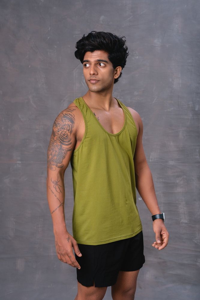 Cotton Men's T-shirt-Olive Green