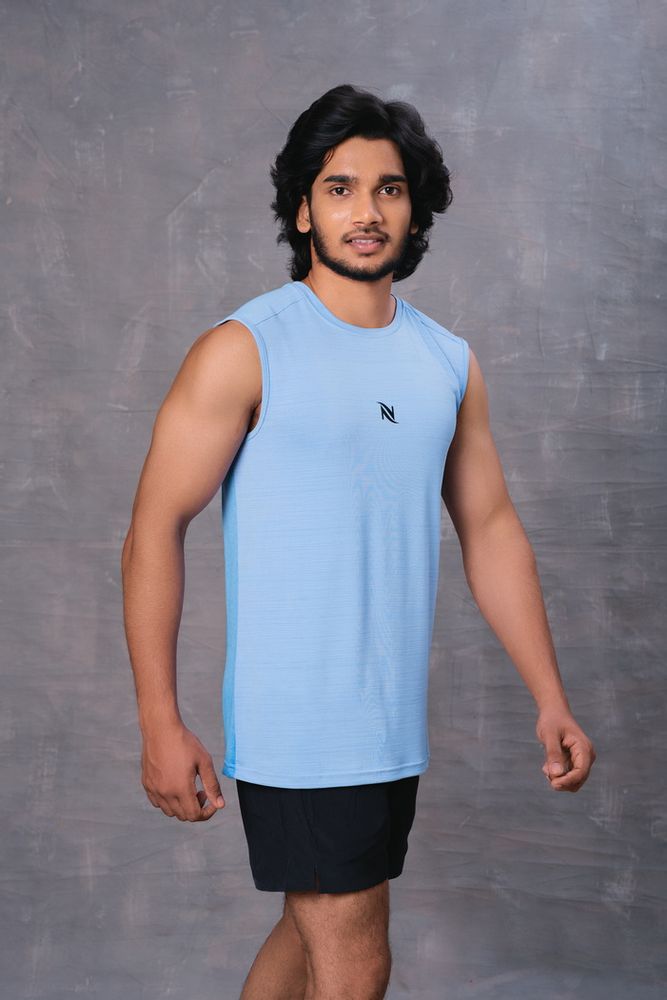 Sleeveless Polyester T-Shirt-Blue