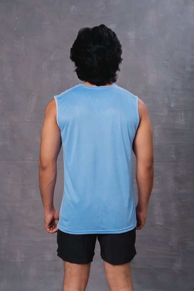 Sleeveless Polyester T-Shirt-Blue