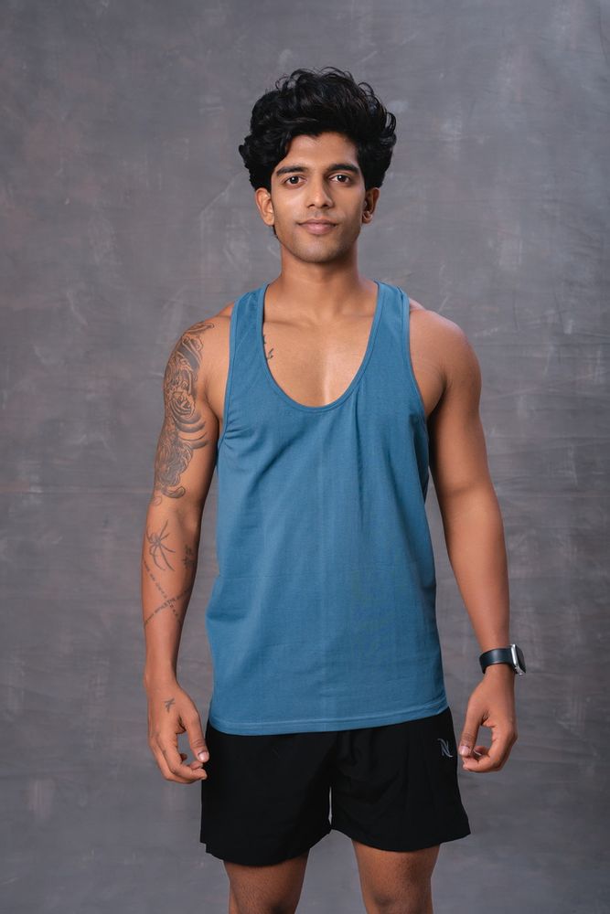 Cotton Men's Vest -Denim Blue