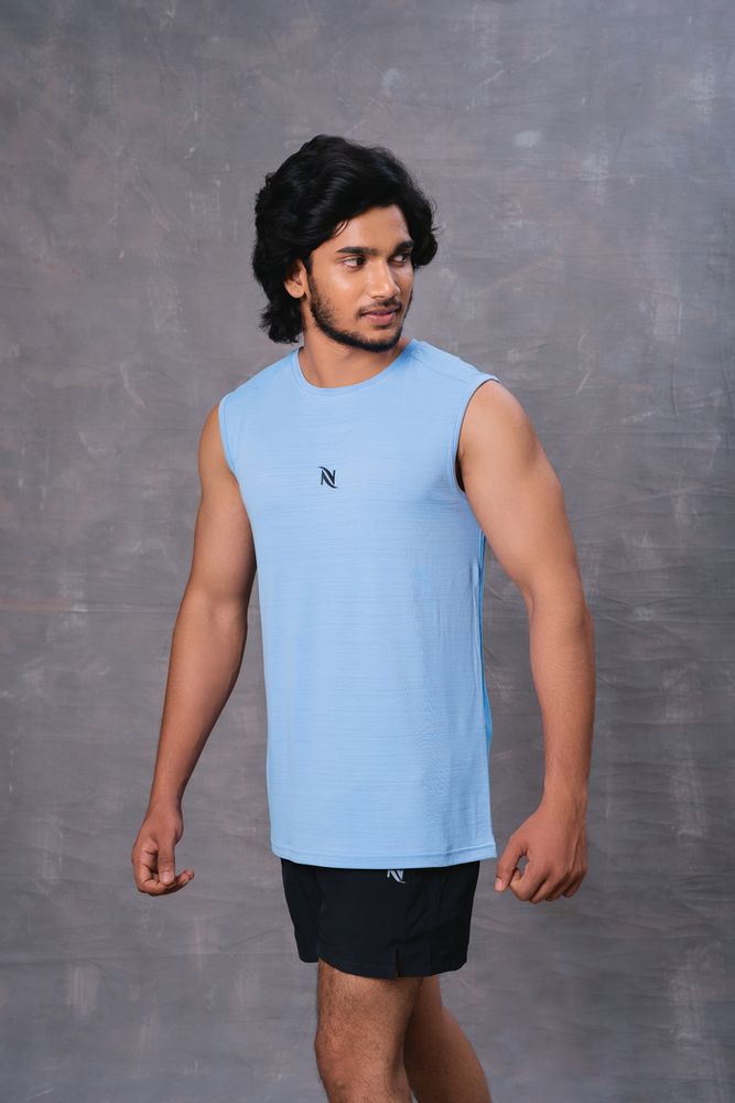 Sleeveless Polyester T-Shirt-Blue