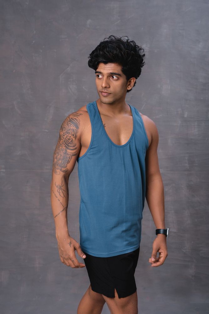 Cotton Men's Vest -Denim Blue