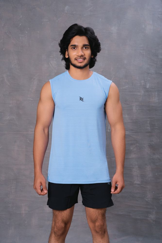 Sleeveless Polyester T-Shirt-Blue
