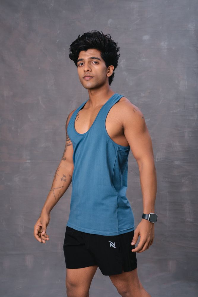 Cotton Men's Vest -Denim Blue