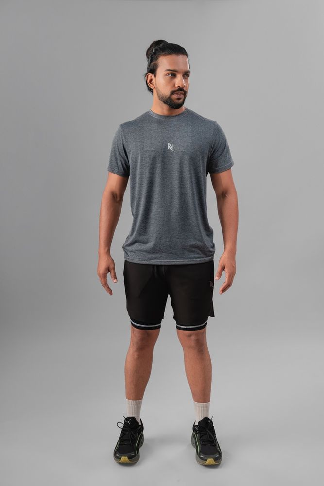 Men's 2 in 1 Running Shorts-Black