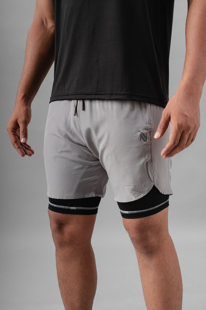 Men's 2 in 1 Running Shorts -Grey