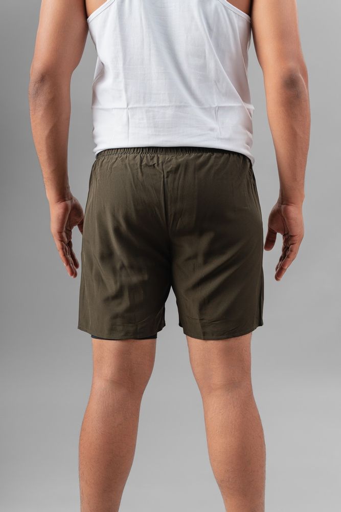 Men's 2 in 1 Running Shorts-Olive Green