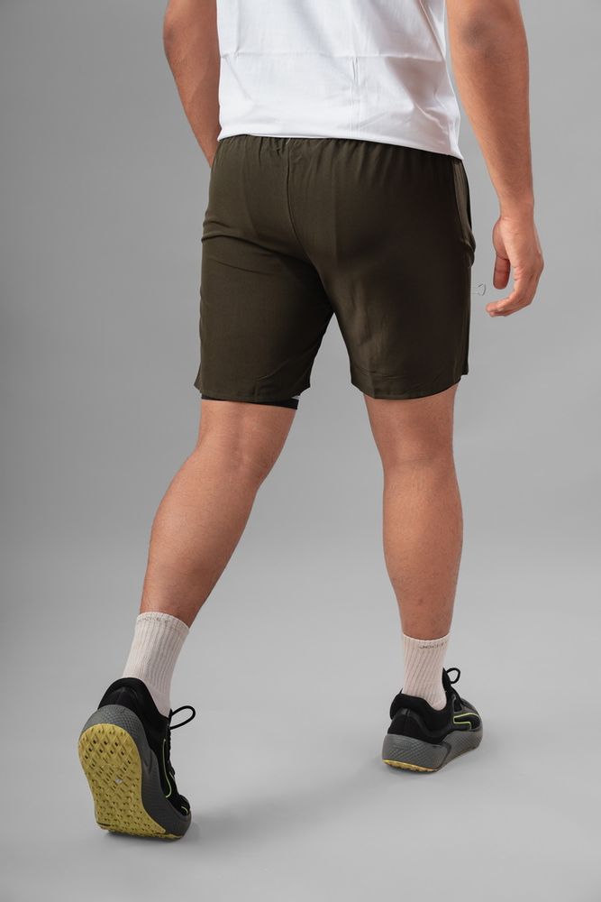 Men's 2 in 1 Running Shorts-Olive Green