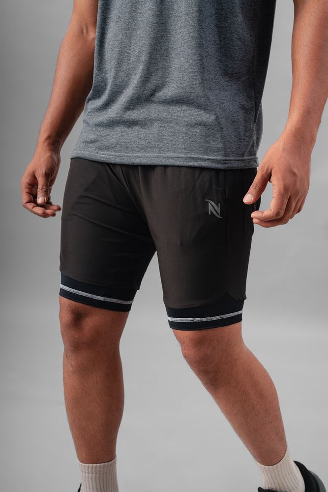 Men's 2 in 1 Running Shorts-Black