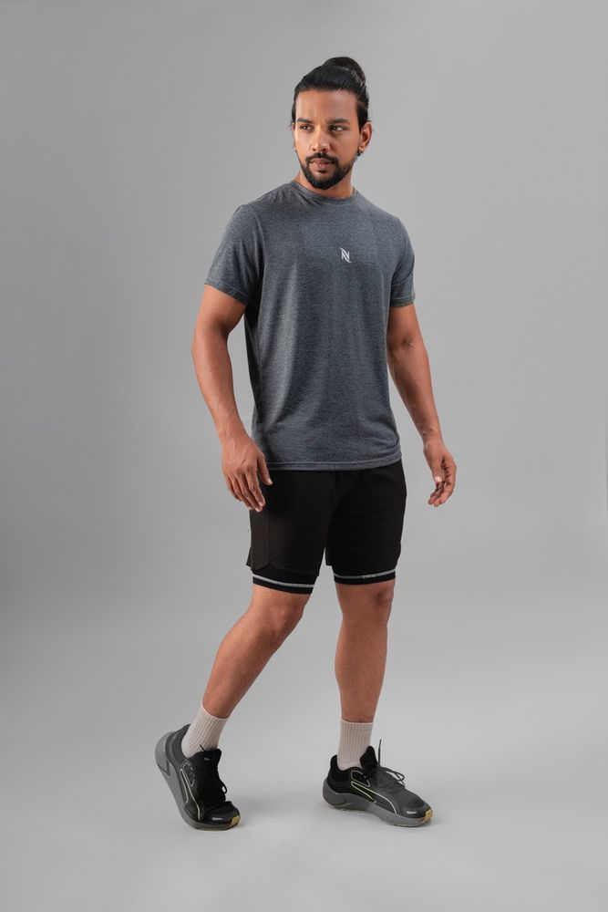 Men's 2 in 1 Running Shorts-Black