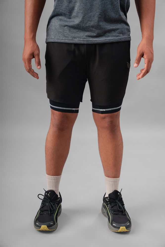 Men's 2 in 1 Running Shorts-Black