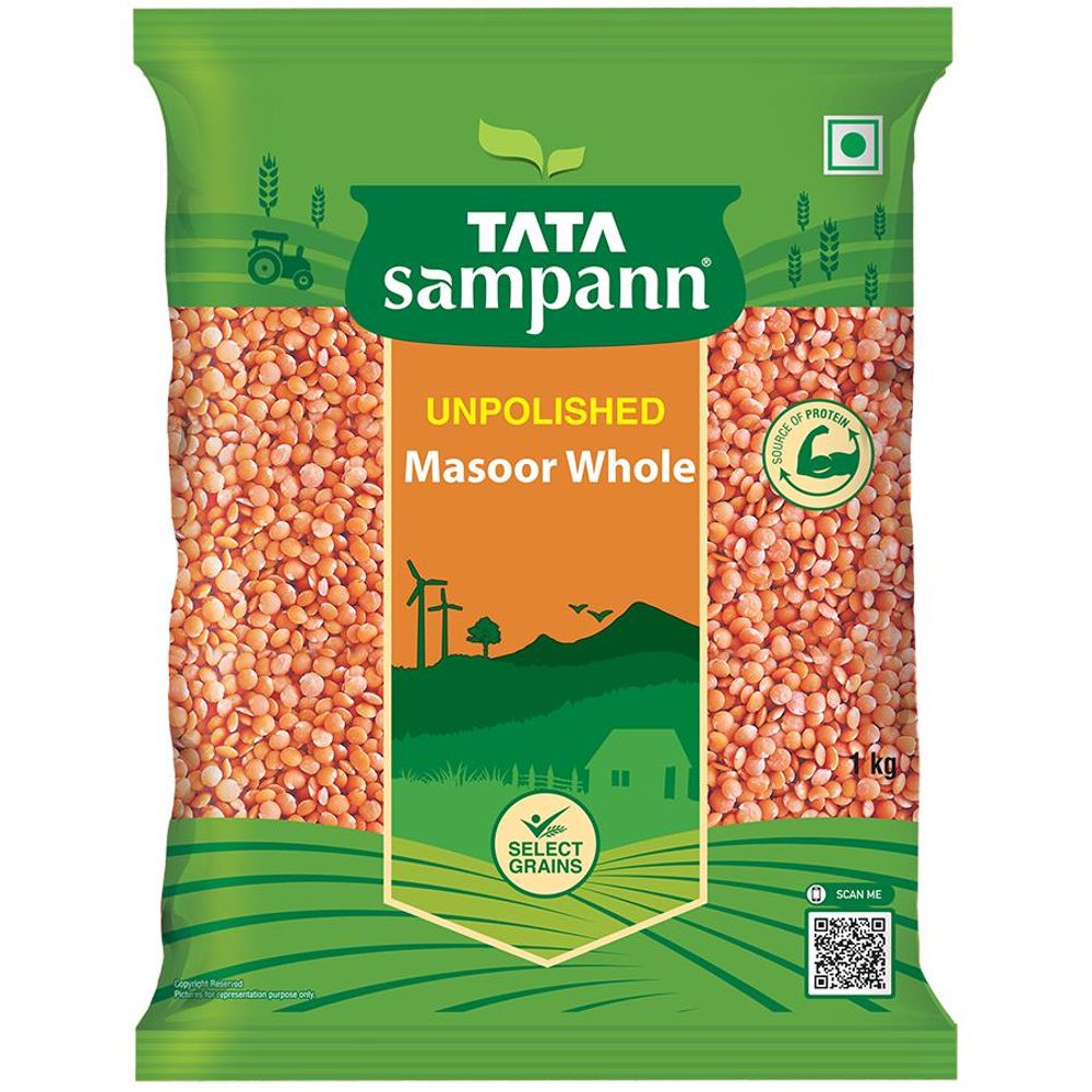 Tata Sampann Masoor Dal/Mysore Bele - Whole, Unpolished, 1 Kg Pouch