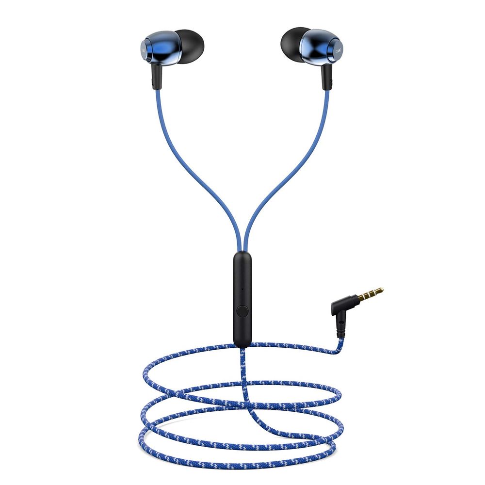 boAt BassHeads 162 with HD Sound, in-line mic, Dual Tone Secure Braided Cable & 3.5mm Angled Jack Wired Earphones (Blue)