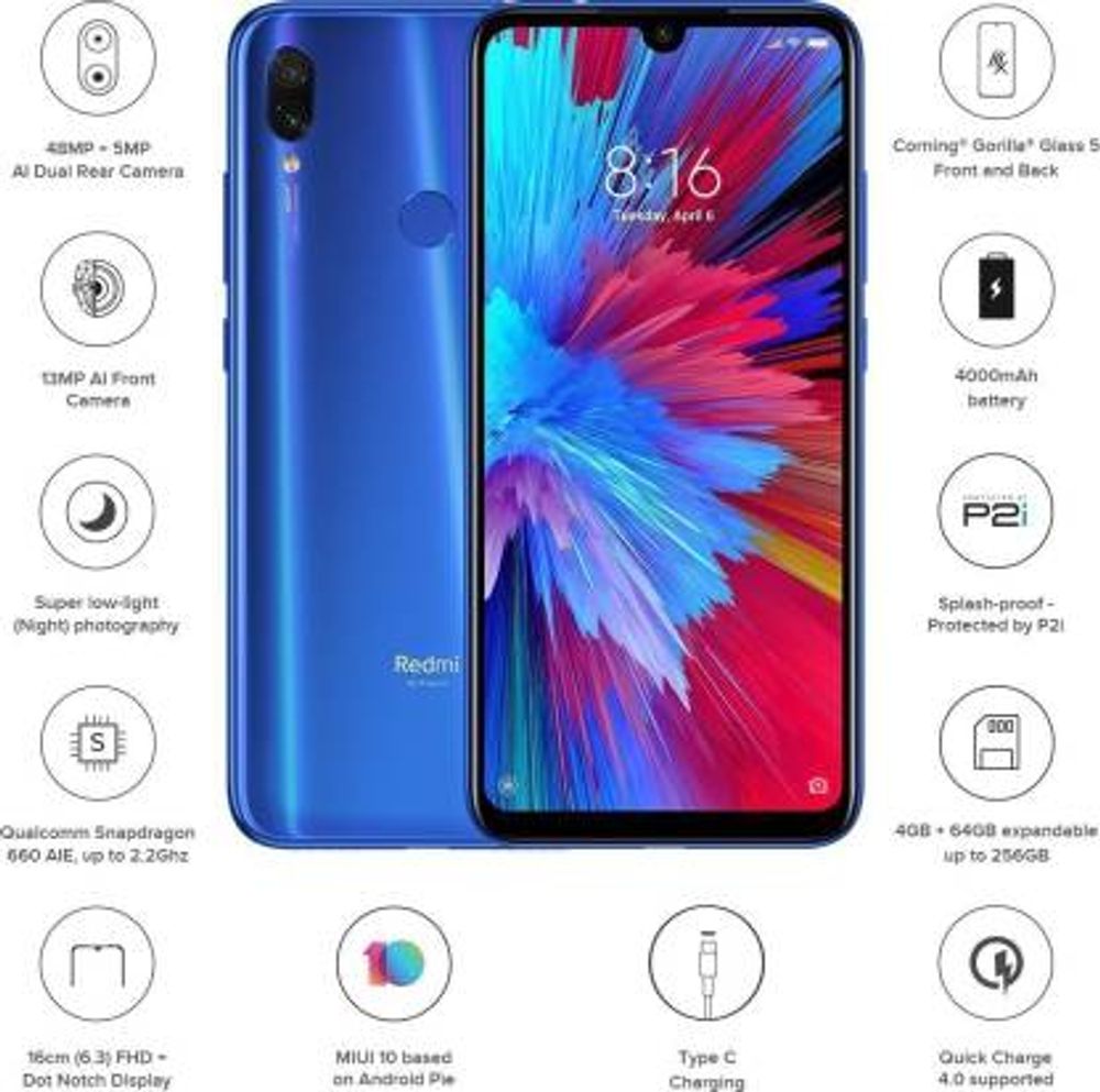 Redmi Note 7S (Sapphire Blue, 64 GB)  (4 GB RAM)