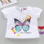 Babyhug Half Sleeves Tee Butterfly Print - White