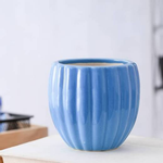 3.1 inch (8 cm) Vertical Ridges Pattern Round Ceramic Pot (Blue) (set of 2)