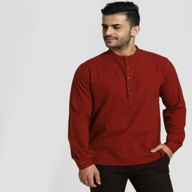 Mandarin Collar Textured Short Kurta